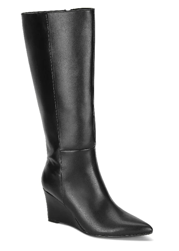 Women's chunky sole sneakers-Tall Wedge Boots - Black