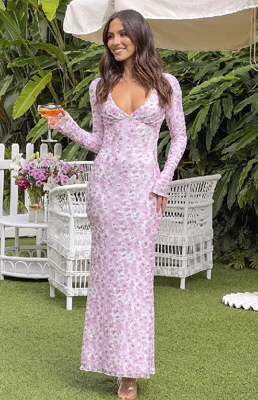 Polka dot cocktail dress-Zach Pink Long Sleeve Maxi Dress