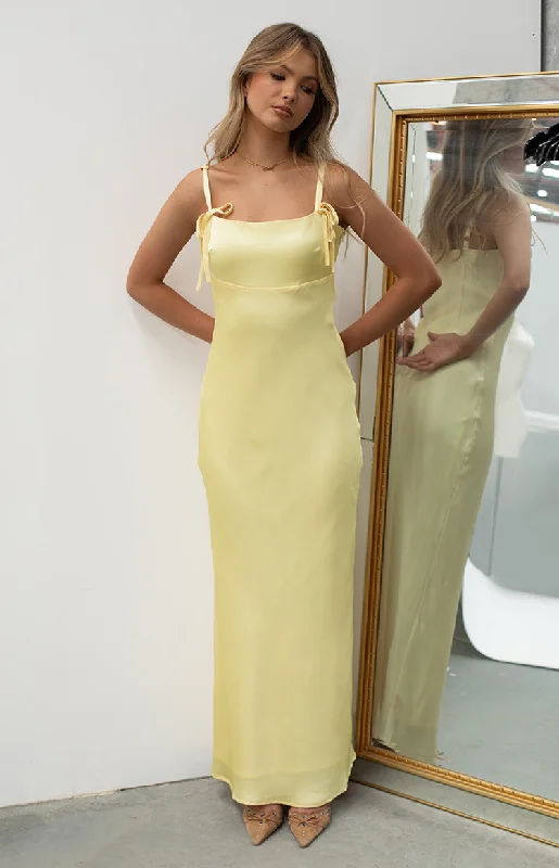 Satin sundress-Zya Yellow Satin Maxi Dress