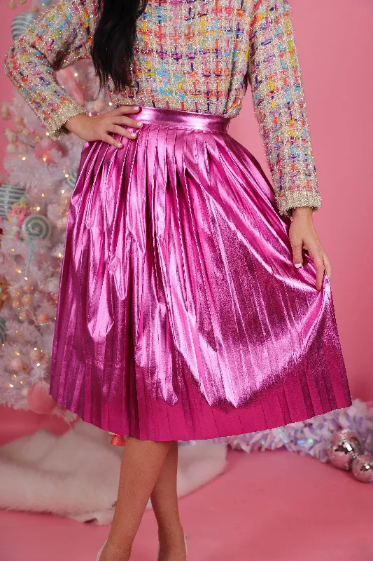 Button-up cotton skirt-A Toast To That Midi Skirt-Hot Pink