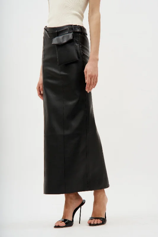 A-line silk skirt-Atyri Black Skirt