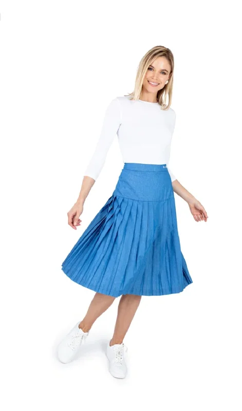 Ruffled denim skirt-Banse Nikki Skirt Blue 27"