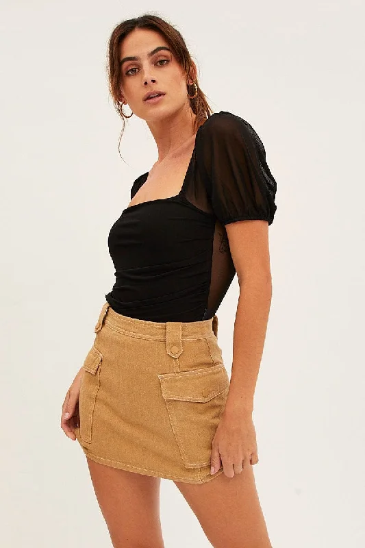 Mini denim skirt-Beige Cargo Skirt Mini High Rise