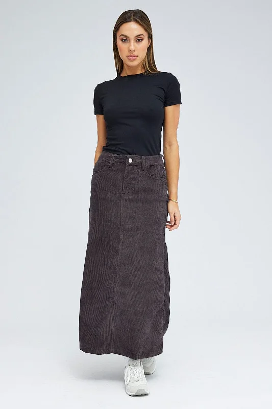 Knit silk skirt-Black Maxi Skirt High Rise A-line Corduroy