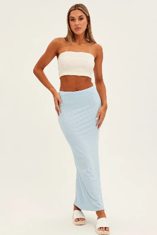 High-waisted velvet skirt-Blue High Waist Jersey Skinny Maxi Skirt