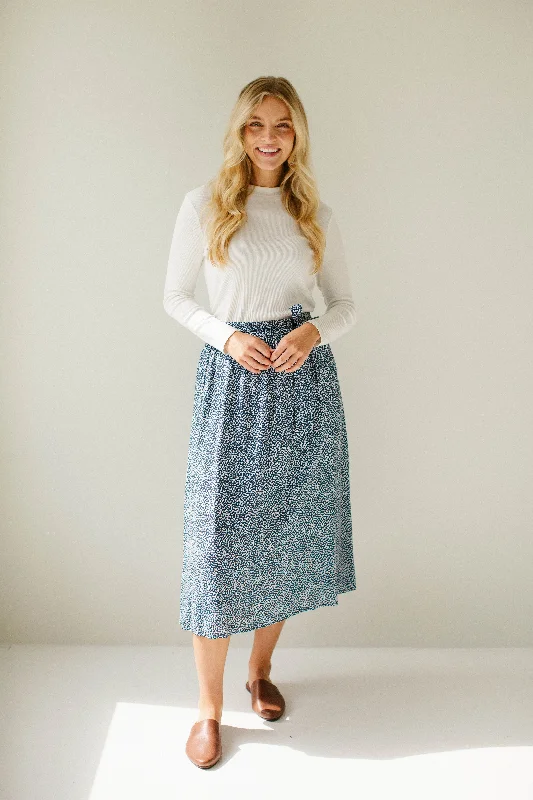 Striped denim skirt-'Bonita' Floral Tie Waist Midi Skirt in Navy FINAL SALE