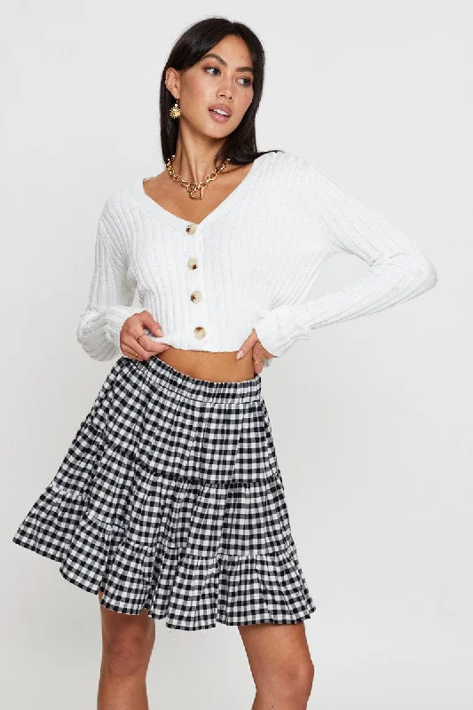 Maxi cotton skirt-Check Flare Skirt Mini High Rise