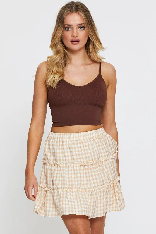 Silk denim skirt-Check Gingham Mini Skater Skirt