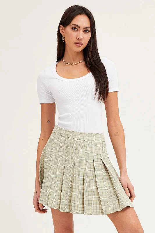 Striped silk skirt-Check High Waist Pleated Tennis Skirt