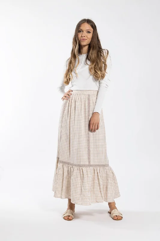 White cotton skirt-Concept Stone Gingham Midi 336S