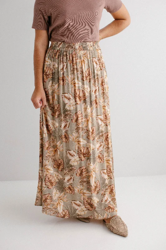 High-low denim skirt-'Covey' Palm Print Maxi Skirt in Muted Sage FINAL SALE