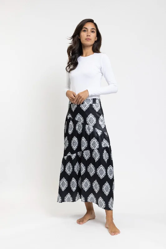 Tulle cotton skirt-Danna Bella Blk Printed Midi TNS23253-B