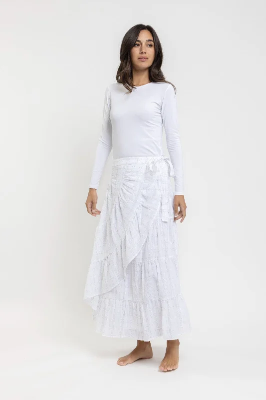 Ruffled cotton skirt-Danna Bella White Layered Wrap Skirt TNS23524-A