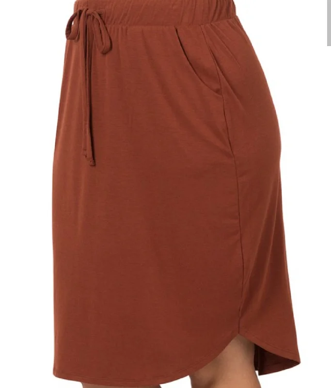 Tulle denim skirt-Plus Size Dark Rust Weekender Drawstring Skirt