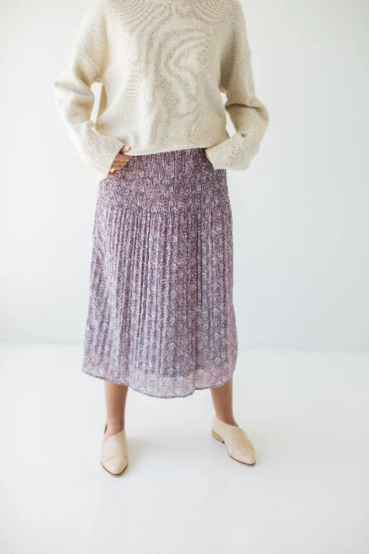 Striped cotton skirt-'Destinee' Paisley Pleated Midi Skirt in Mauve FINAL SALE