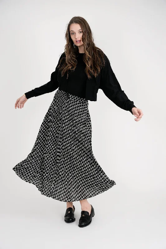 Tiered cotton skirt-Ginger Blk/Beige Midi Printed SB3CPT4849