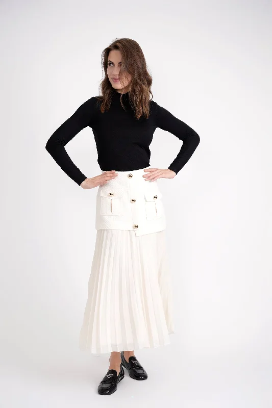 White denim skirt-Ginger Off White Placket With Pockets Midi Skirt DW3PT6267