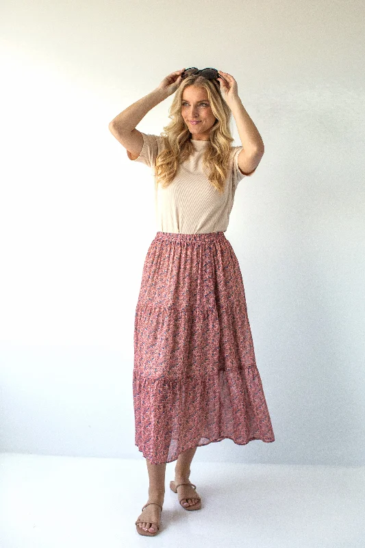 Pleated denim skirt-'Jacinta' Printed Chiffon Midi Skirt in Desert Rose FINAL SALE