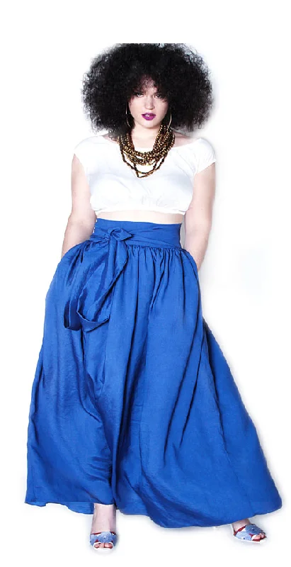 Maxi denim skirt-High Waist Belted Maxi Skirt- JIBRI