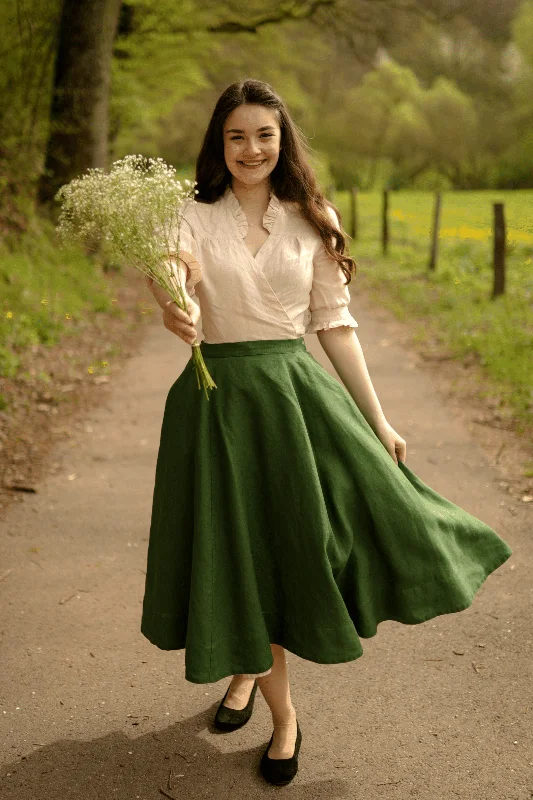 Polka dot denim skirt-Knightley Skirt, Emerald Green