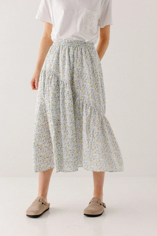 Fringe cotton skirt-'Linette' Asymmetrical Floral Midi Skirt FINAL SALE