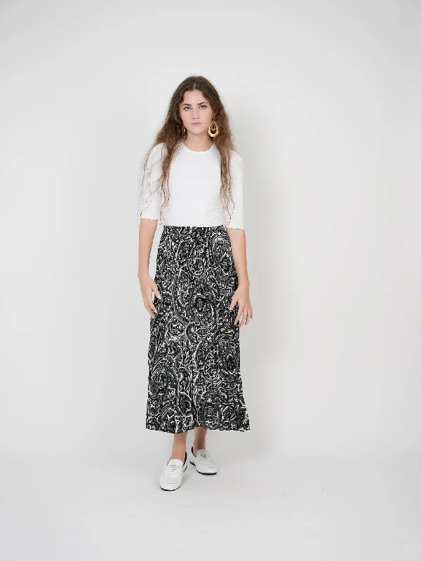 Button-up silk skirt-Mademoiselle Blk/White Accordian Pleated Printed Midi SB3CM8216SM2