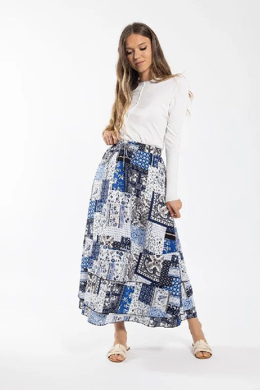 Plaid cotton skirt-Maple Cliff Blue Bandana Print Midi 5453