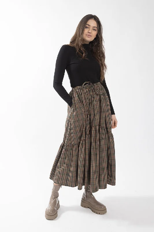 Asymmetrical denim skirt-Maple Cliff Multi Plaid Drop Tier skirt 5495