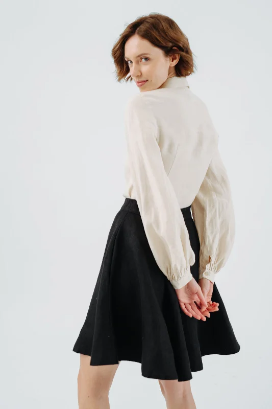 High-low silk skirt-Mini Classic Skirt, Twill Linen, Black Herringbone