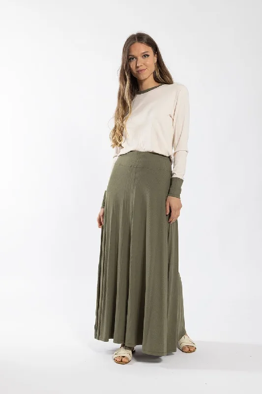 Wrap silk skirt-Monn Olive Ribbed A Line Skirt 258O