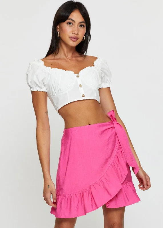 Mini cotton skirt-Pink Wrap Skirt Mini High Rise