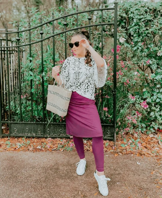 Ruffled denim skirt-Cranberry A-Line Athletic Skirt with Built-in Leggings