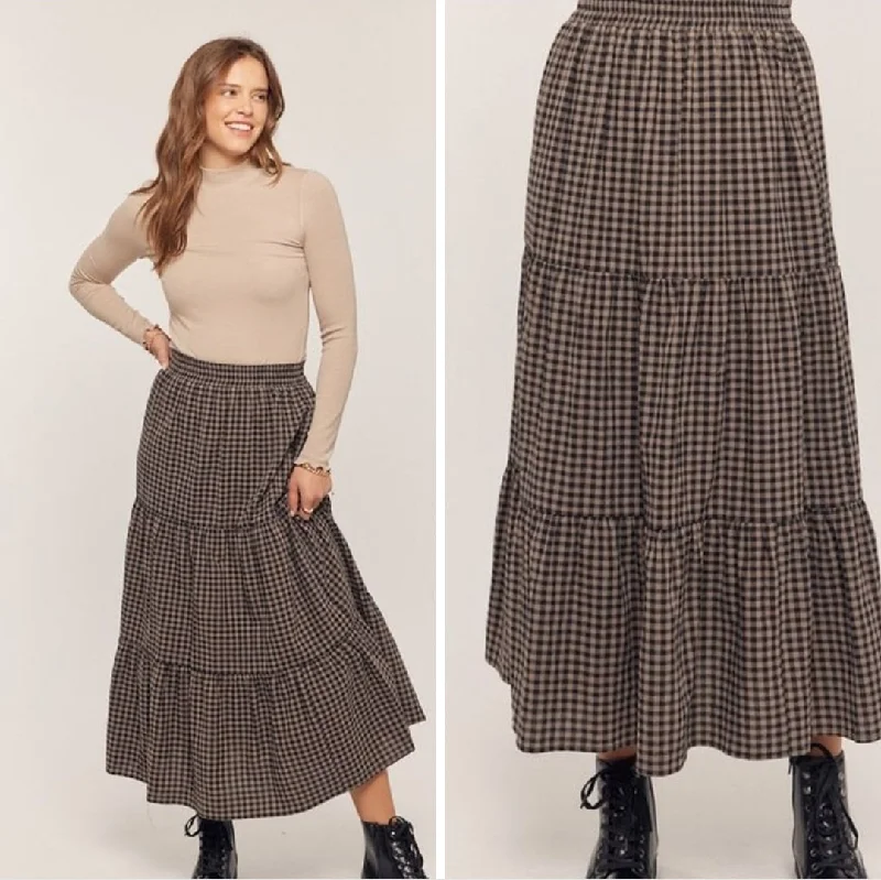 Ruffled silk skirt-Size Large Cotton Plaid Tiered Skirt