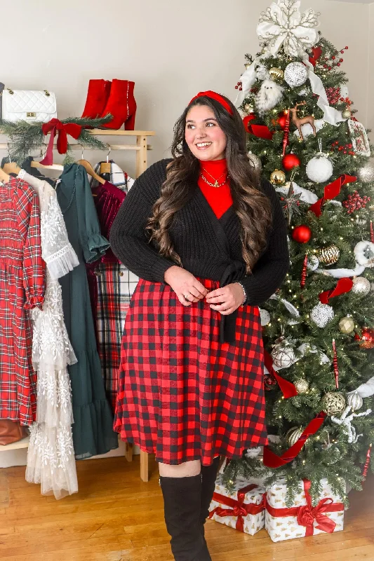 White satin skirt-Red Holiday Plaid Comfy Skirts