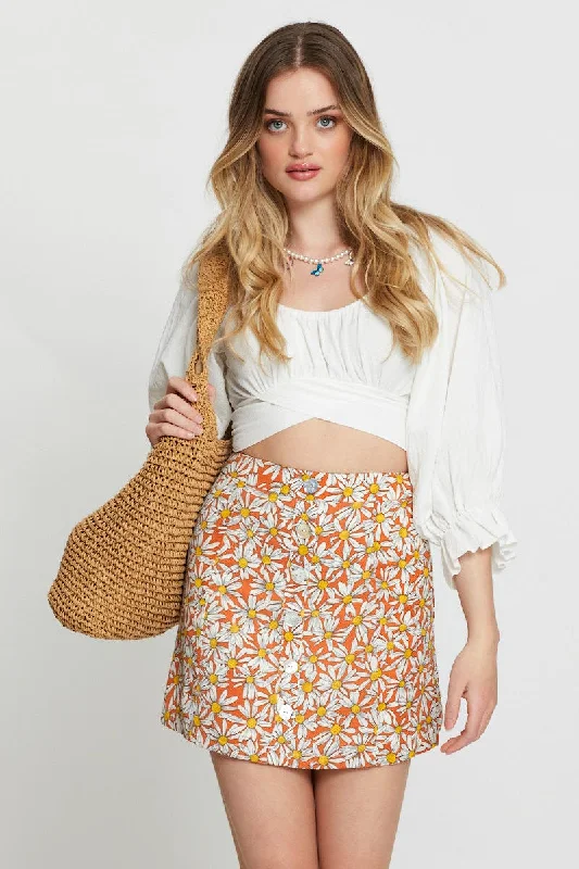 Knit silk skirt-Print A Line Skirt