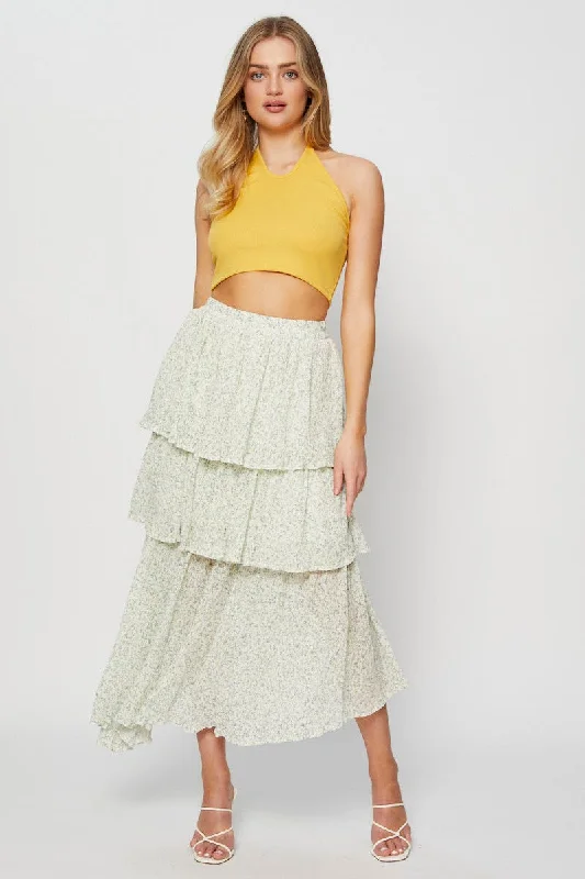 Black cotton skirt-Print Cancan Layered Skirt