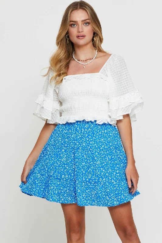 Polka dot cotton skirt-Print Flare Skirt Mini High Rise