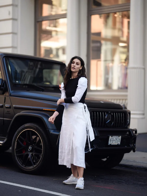 Wrap cotton skirt-Profile White Linen Wrap Skirt A6009