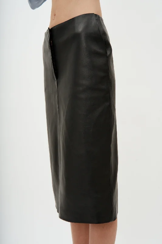 Mini silk skirt-Leather Pencil Black Skirt