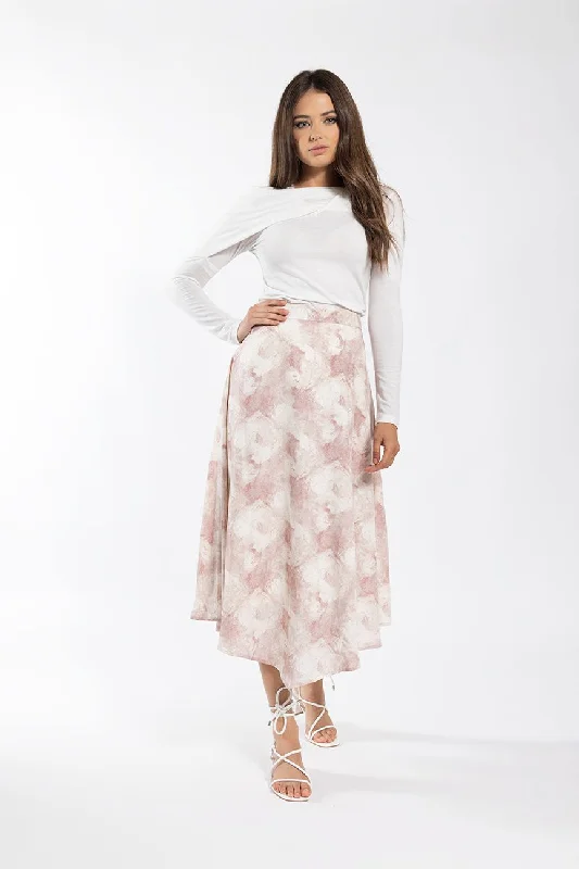 Tulle denim skirt-Static Mauve Tie Dye Asymmetrical Midi 811M