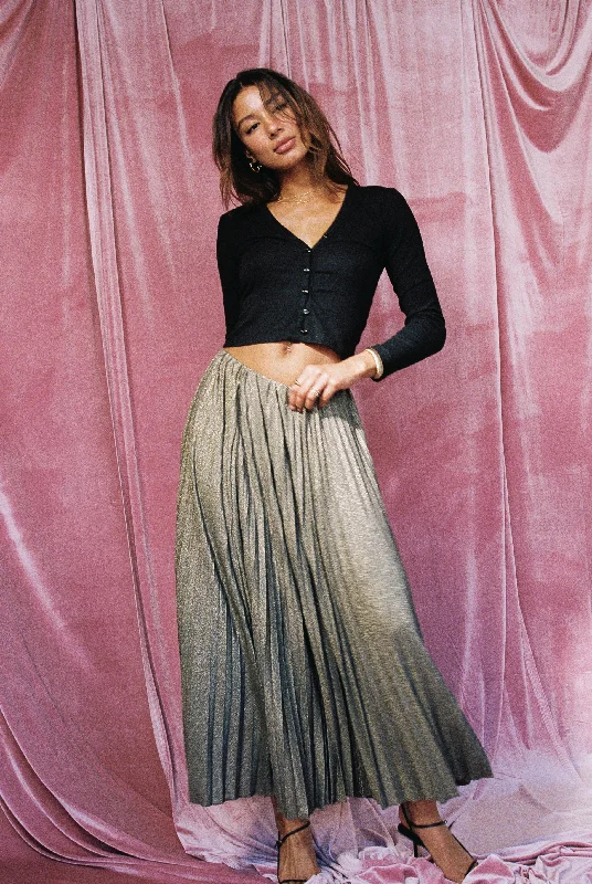 High-low denim skirt-Stella Maxi Skirt Sparkle Jersey - Gold Metallic