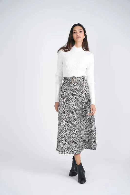 A-line denim skirt-The Norway Club Black Plaid A Line Midi Skirt WB3CM8504SM