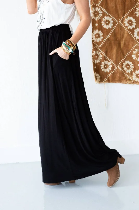 Ruffled silk skirt-Three Bird Nest The Perfect Pocketed Maxi Skirt - Black