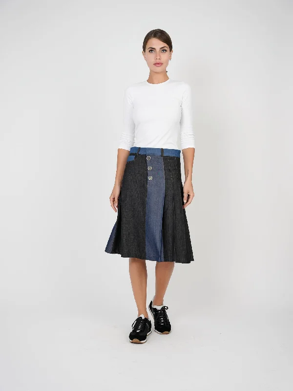 Pencil cotton skirt-Tierra Tutu Denim with contrast Skirt DS3M8822