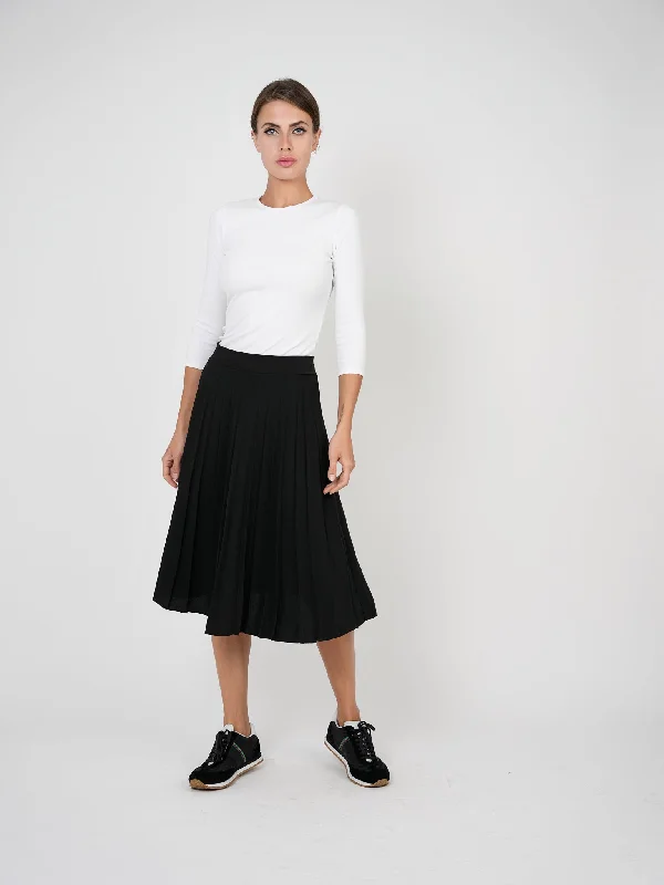 Wrap cotton skirt-Viva K Black Triple Box Pleat Short Skirt SB3CM8280SH