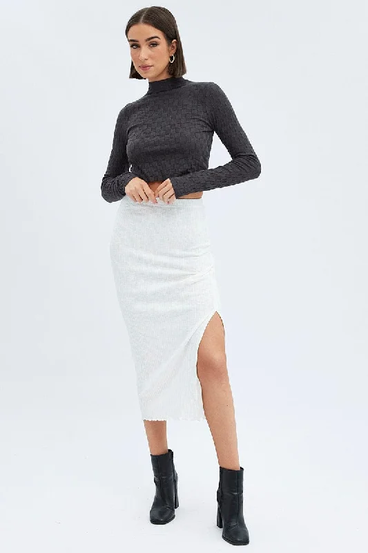 Tiered denim skirt-White Maxi Skirt Side Slit