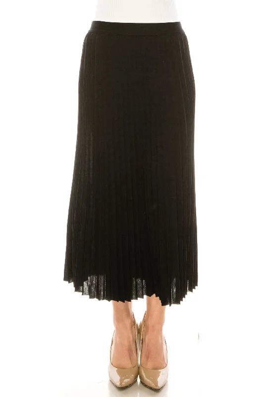 Asymmetrical cotton skirt-Yal Black Chiffon Pleated Skirt SK080