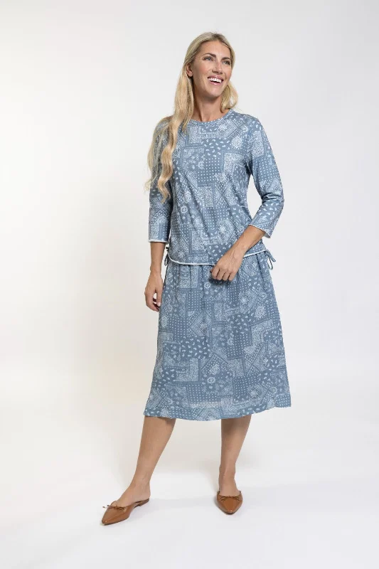 Maxi denim skirt-ZO Blue Print Skirt Ws231107-A